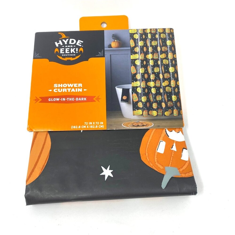 Halloween Pumpkins Glow in the Dark PEVA Shower Curtain Black 72" x 72" As Is